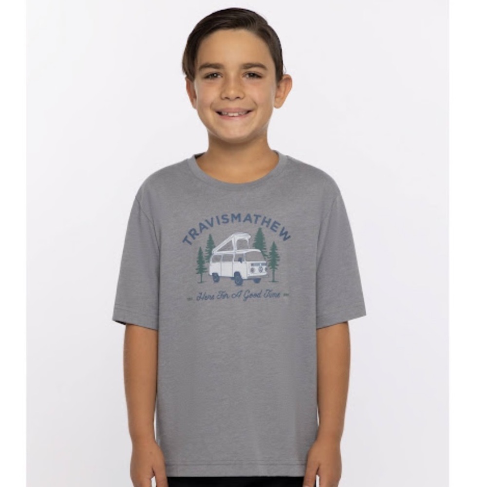 TravisMathew "Coal Walk Youth T-Shirt" in Heather Grey